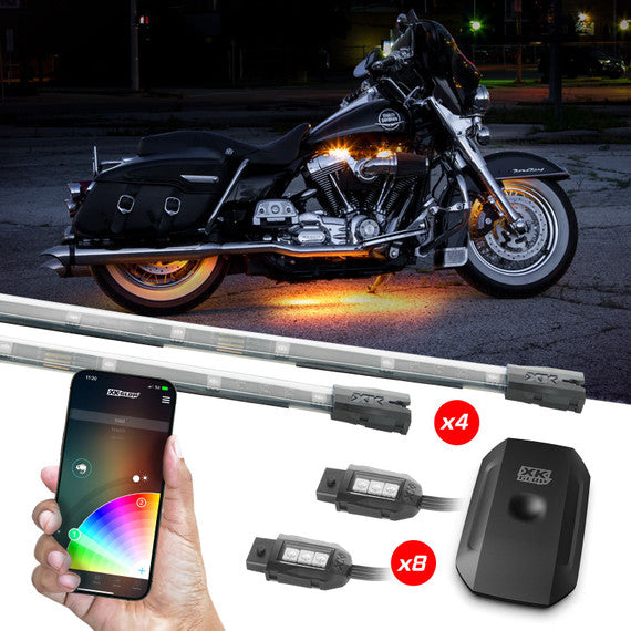 XK Glow Strip Million Color XKCHROME Smartphone App ATV/Motorcycle LED Light Kit 8xPod + 4x10In