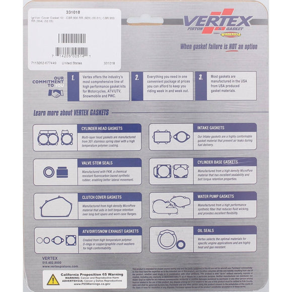 Vertex Gaskets 00-01 Honda CBR929RR Ignition Cover Gasket Kit