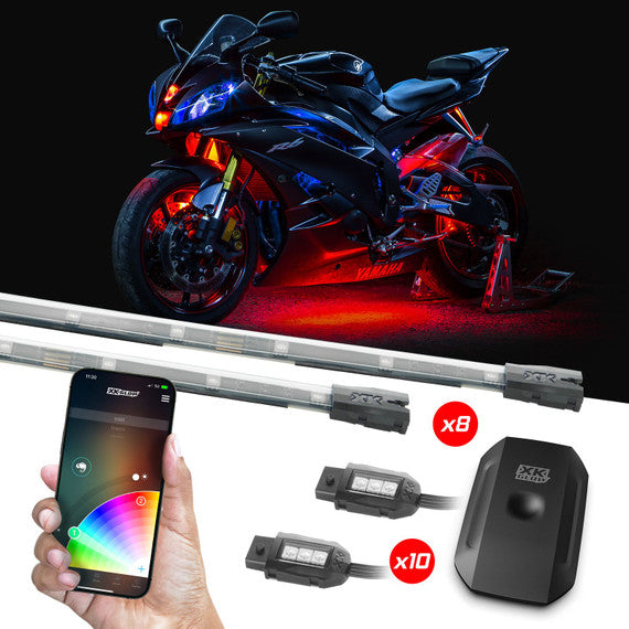 XK Glow Strip Million Color XKCHROME Smartphone App ATV/Motorcycle LED Light Kit 10XPod + 8X10In