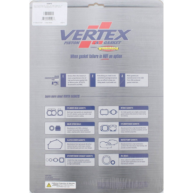 Vertex Gaskets 89-23 Yamaha XV250 Inner Clutch - Side Cover Gasket Kit - 0