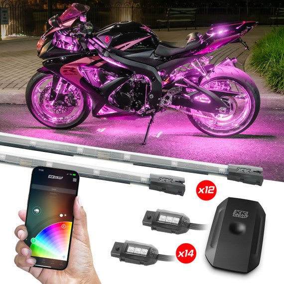 XK Glow Strip Million Color XKCHROME ATV/Motorcycle LED Accent Light Kit (14xPod + 12x10In)
