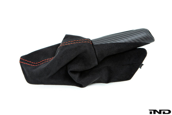 IND F87 M2 Matte Carbon Stitched Parking Brake Handle