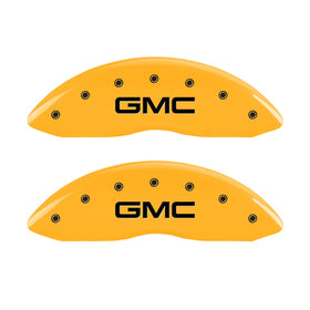 MGP Front set 2 Caliper Covers Engraved Front GMC Yellow finish black ch
