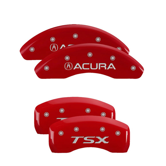 MGP 4 Caliper Covers Engraved Front Acura Engraved Rear TSX Red finish silver ch