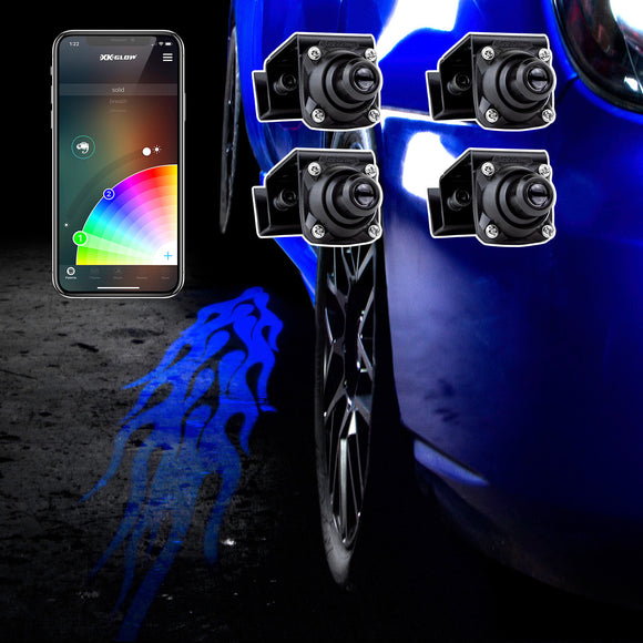 XK Glow Curb FX Bluetooth XKchrome App Waterproof LED Projector Welcome Light Tatoo Style 4pc