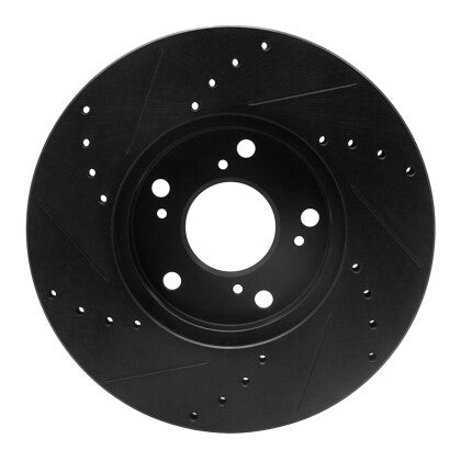 R1 06-15 Honda Civic Front Right Drilled & Slotted Black Brake Rotor