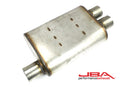 JBA Universal Chambered Style 304SS Muffler 13x9.75x4 2.5in Inlet Diameter Offset/2.5 Dual Outlet-1