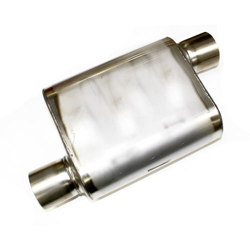 JBA Universal Chambered Style 304SS Muffler 11x9.75x4 3in Inlet Diameter Offset/Offset