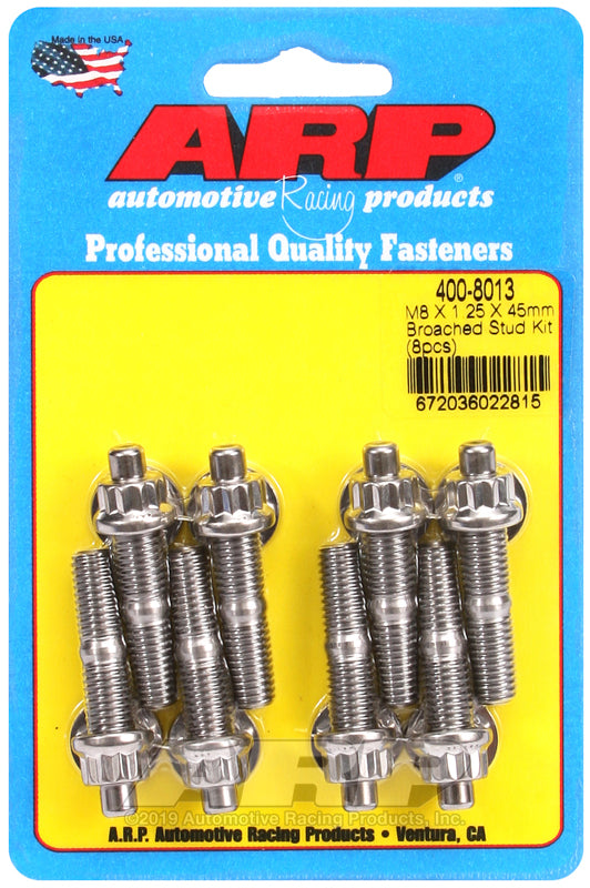 ARP M8 x 1.25 x 45mm Broached 8 Piece Stud Kit