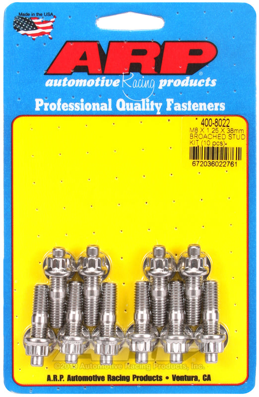 ARP M8 x 1.25 x 38mm Broached 10 Piece Stud Kit