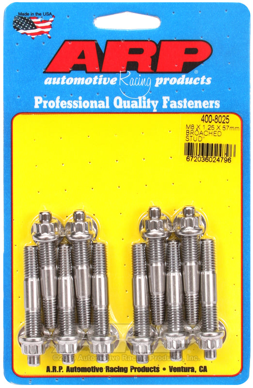ARP M8 x 1.25 x 57mm Broached 10 Piece Stud Kit