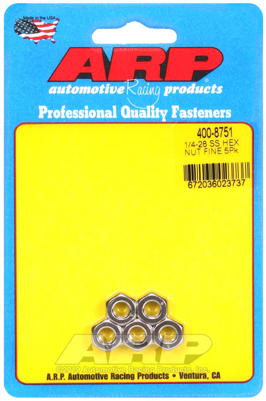 1/4-28 SS HEX NUT FINE 5PK