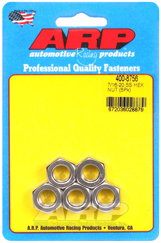 7/16-20 SS HEX NUT FINE 5PK