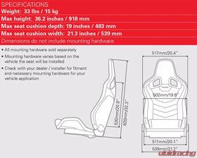 RECARO Sportster GT Seat Reclineable - Passenger Seat - Vinyl Black | Red Suede w/Red Logo - 0