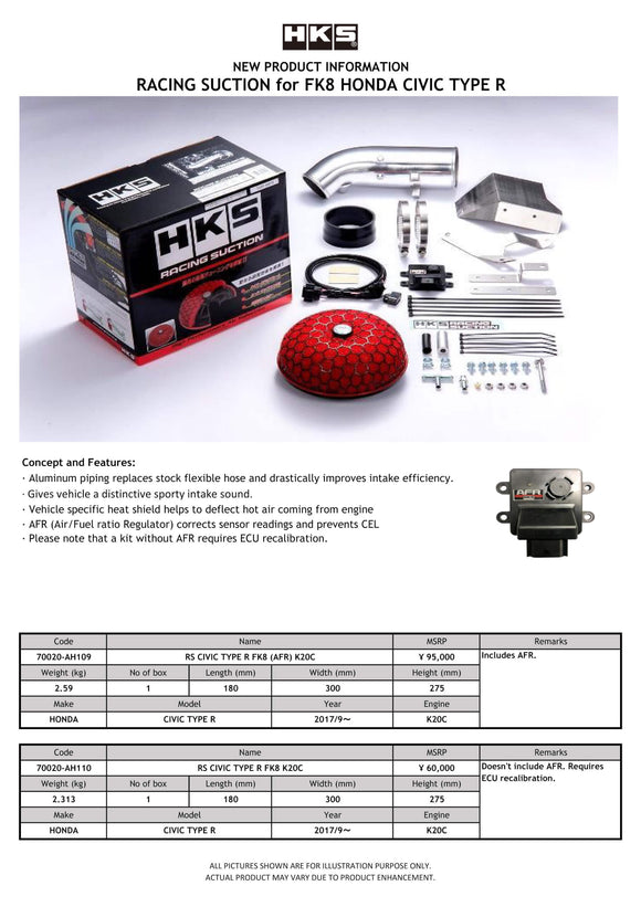 HKS RS HONDA CIVIC TYPE-R FK8 K20C (AFR Not Incl.)