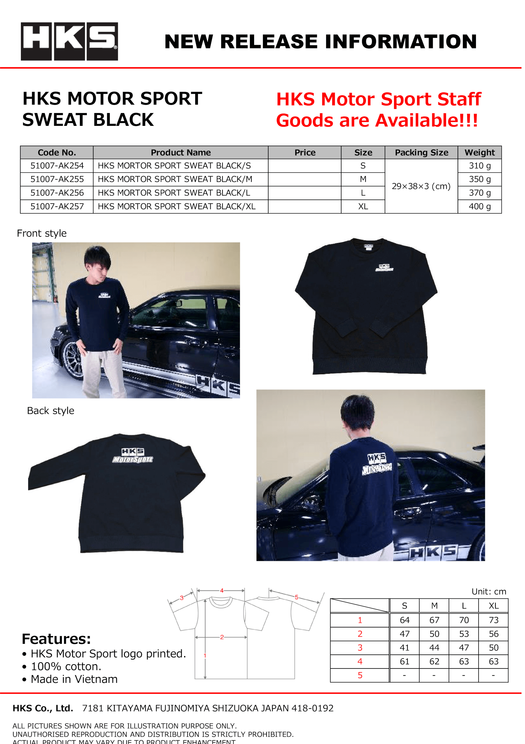 HKS MOTOR SPORT SWEAT BLACK/M