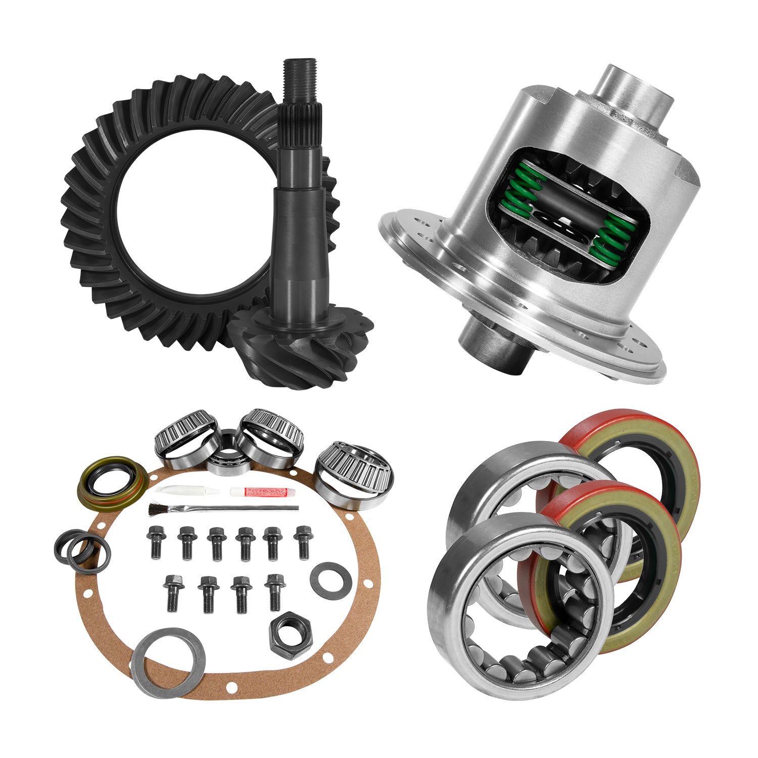 Yukon 8.25in CHY 4.88 Rear Ring & Pinion Install Kit Positraction 1.618in ID Axle Bearings
