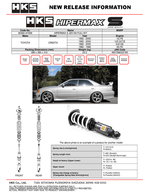 HKS HIPERMAX S JZX100 Full Kit