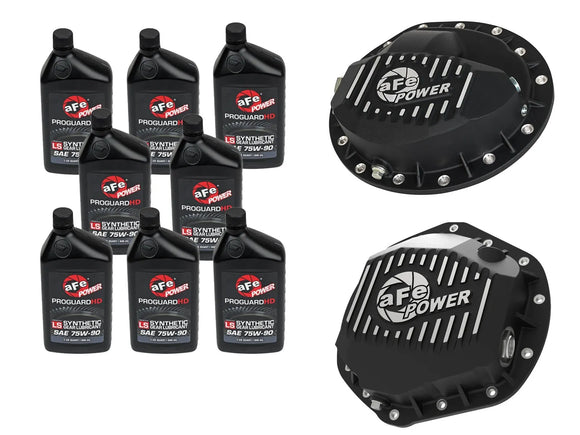 aFe POWER Front & Rear Diff GUARD Package w/ Oil Dodge Diesel Trucks 03-13 L6 (AAM 9.25-14 & AAM 11.5-14)