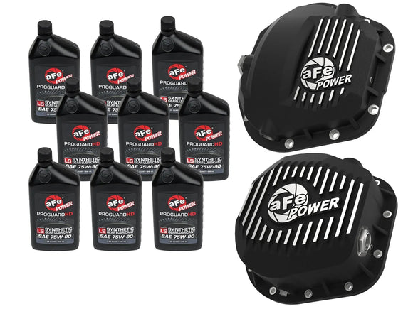 aFe POWER Front & Rear Diff GUARD Package w/ Oil Ford Diesel Trucks 17-22 V8 (Dana Super 60 & Sterling 10.5-12)