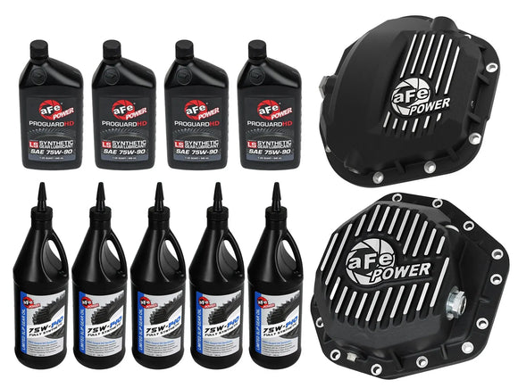 aFe POWER Front & Rear Diff GUARD Package w/ Oil Ford Diesel Trucks 17-22 V8 (Dana Super 60 & Dana M275-14)