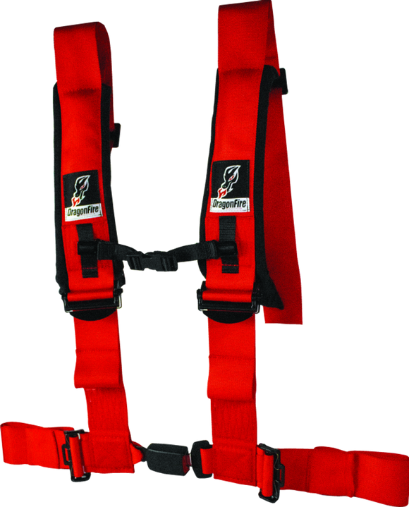 DragonFire Racing Harness- H-Style- 4-point- EZ-Adjust- 3in Buckle- Red