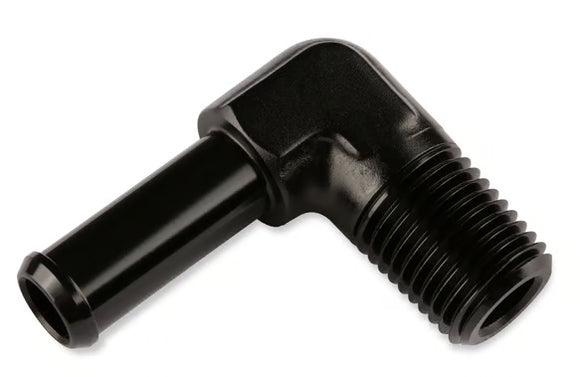 Mr. Gasket 90 Degree 1/2 Inch Hose To 3/8 Inch NPT - Black