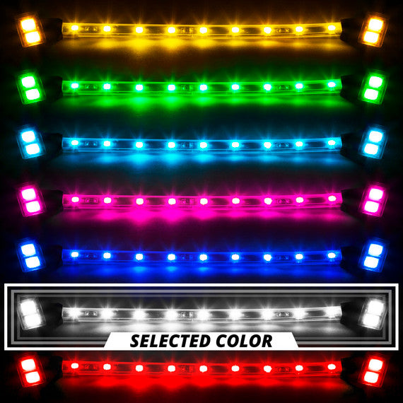 XK Glow Strips Single Color XKGLOW LED Accent Light Motorcycle Kit White - 8xPod + 2x8In