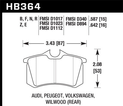 Hawk 89-92 VW Golf GTi / GLS Turbo/ GLX ( VR6) / 1.8 Turbo / VR6 / 00-06 Audi TT HPS Street Rear Brake Pads - 0