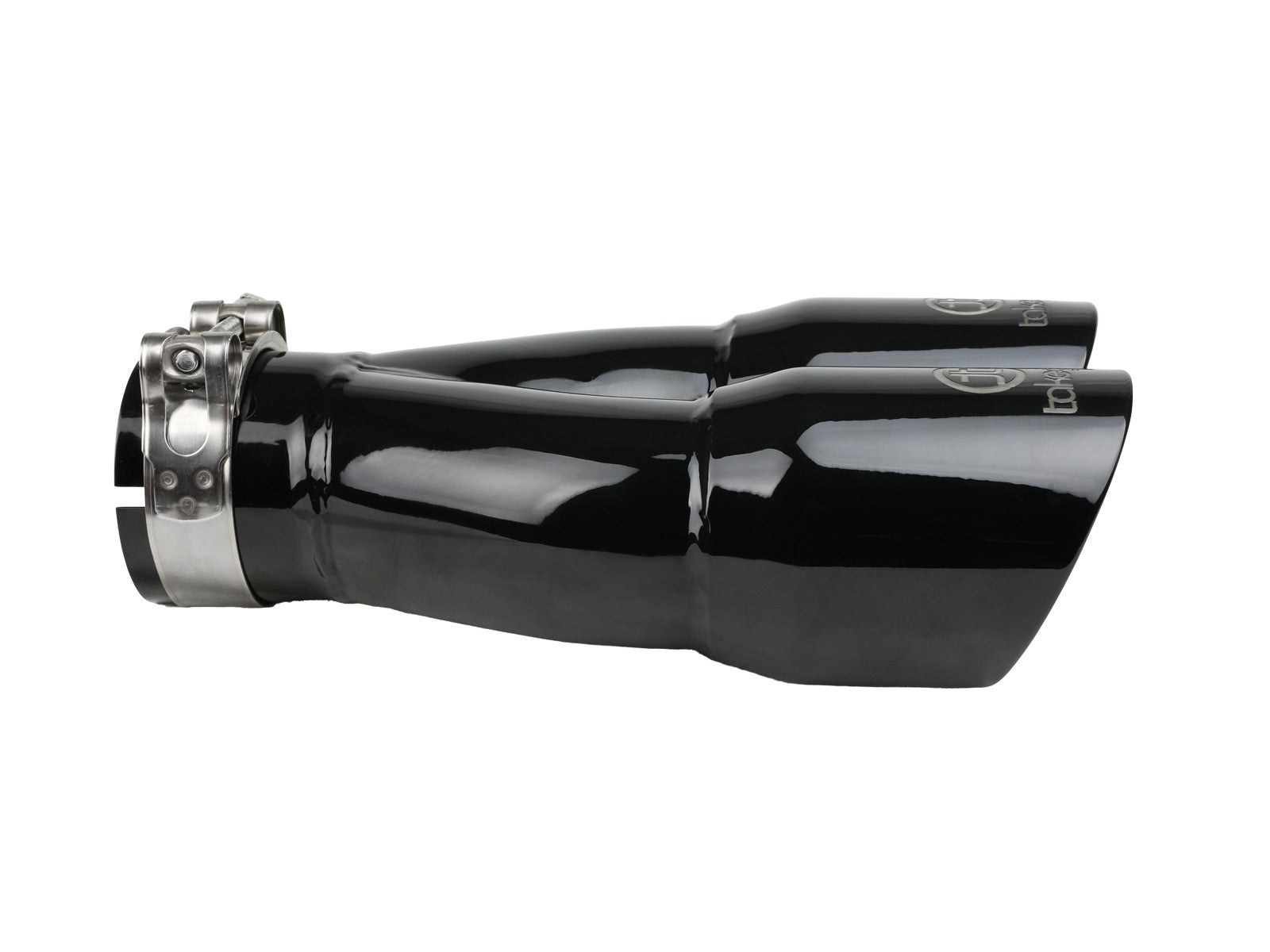 aFe Takeda 2.5in 304 Stainless Steel Clamp-on Exhaust Tip 2.5in Inlet 3in Dual Outlet - Black - 0