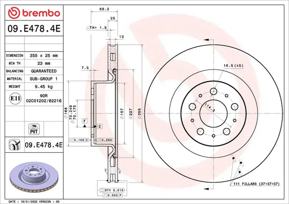 Brembo OE 17-23 Tesla Model 3/20-23 Model Y EV Brake Kit - Front 118861200D,800824200C