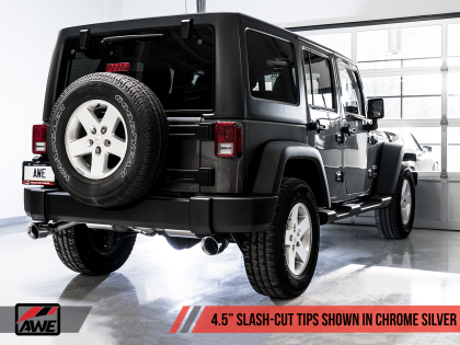 AWE Tread Edition Axleback Dual Exhaust for Jeep JK/JKU 3.6L - Chrome Silver Tips