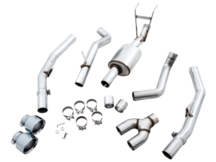 AWE 0FG Dual Rear Exit Catback Exhaust for 4th Gen RAM 1500 5.7L (with bumper cutouts) - Chrome Silver Tips