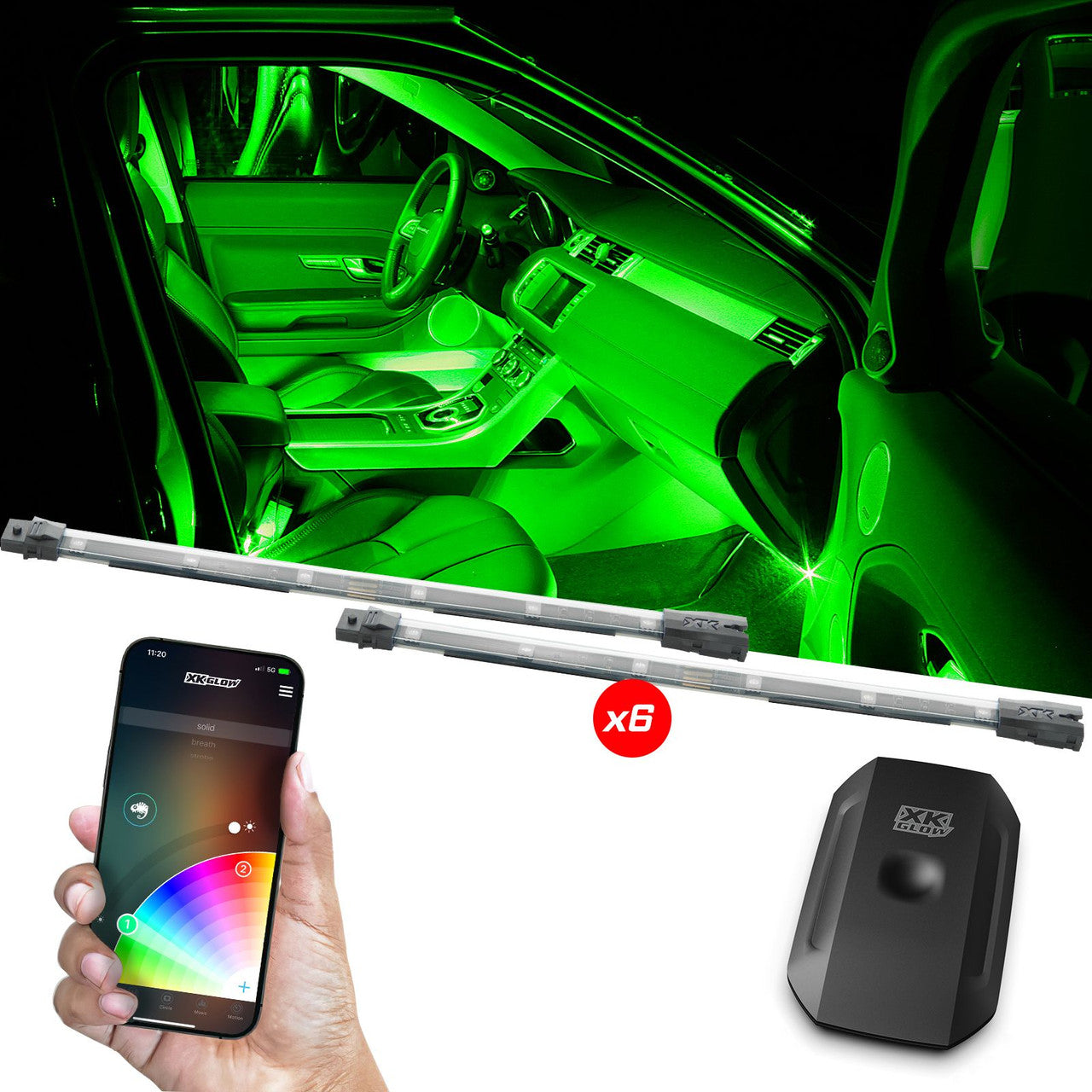 XK Glow New Style XKchrome Car Interior Mini Kit w/ Dual-Mode Dash Mount Controller 6x10In