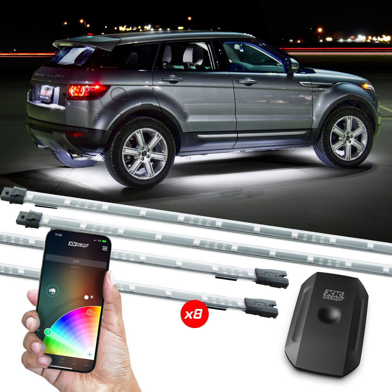 XK Glow New Style 8x24In Tubes XKchrome Car Standard Kit w/ Dual-Mode Dash Mount Controller