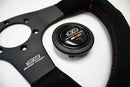 MUGEN Racing III Steering Wheel - 350mm (Black Suede / Red Stitch)-2