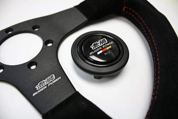 MUGEN Racing III Steering Wheel - 350mm (Black Suede / Red Stitch)