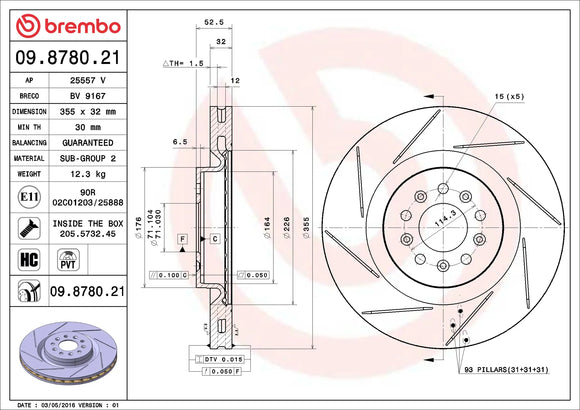 Brembo 05-16 Aston Martin DB9 Front Premium UV Coated OE Equivalent Rotor 4G431125AE
