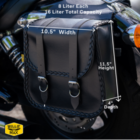 Willie & Max Universal Braided Straight Saddlebags (10.5 in L x 11.5 in W x 4 in H) - Black - 0