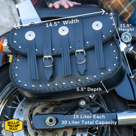 Willie & Max Universal American Classic Straight Saddlebags (14.5 in L x 11.5 in W x 5.5 in H)-Black