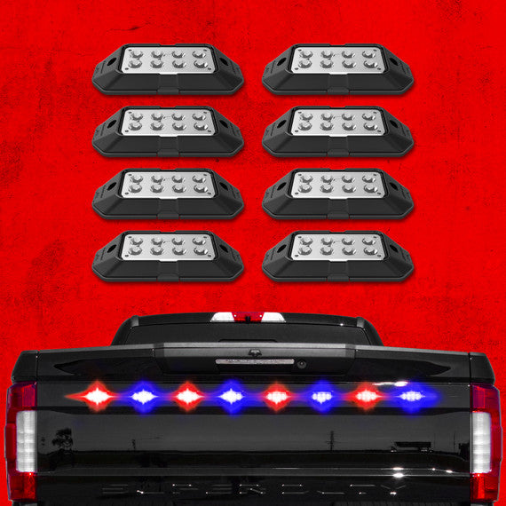 XK Glow Strobe Pod Lights w/ Traffic Modes Ultra LEDs Multiple Modes + Solid On - Red + Blue 8pc