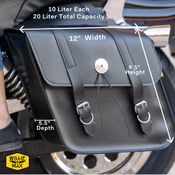 Willie & Max Universal Deluxe Compact Slant Saddlebags (12 in L x 9.5 in W x 5.5 in H) - Black