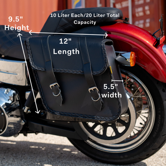 Willie & Max Universal Braided Compact Slant Saddlebags (12 in L x 9.5 W x 5.5 in H) - Black