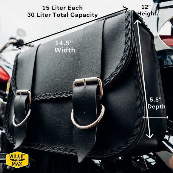 Willie & Max Universal Braided Straight Saddlebags (14.5 in L x 12 in W x 5.5 in H) - Black