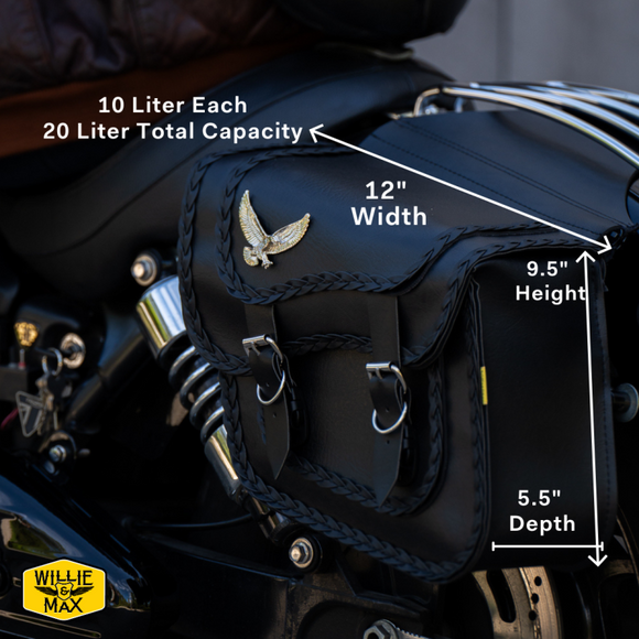 Willie & Max Universal Black Magic Compact Slant Saddlebags (12 in L x 9.5 in W x 5.5 in H) - Black