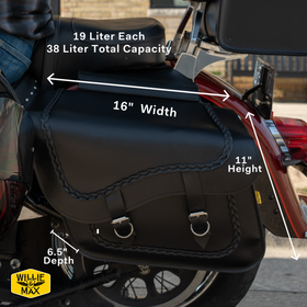 Willie & Max Universal Braided Large Slant Saddlebags (16 in L x 11 in H x 6.5 in W) - Black - 0