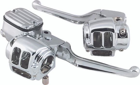 Bikers Choice 96-06 Big Twin 96-03XL With 11/16 Bore Master Cylinder Chrome Handlebar Control Kit
