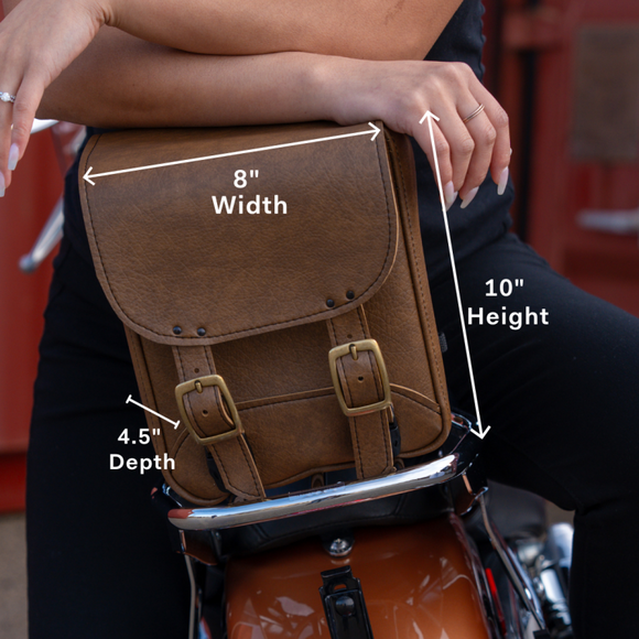 Willie & Max Universal Brass Monkey Sissy Bar Bag (8 in L x 10 in W x 4.5 in H) - Warm Brown