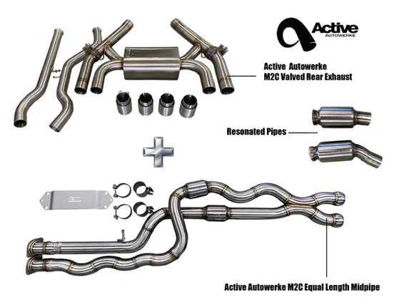 F87 M2C Exhaust Bundle equal length res (rear + EL res midpipe) brushed tips 2019+ M2 Competition