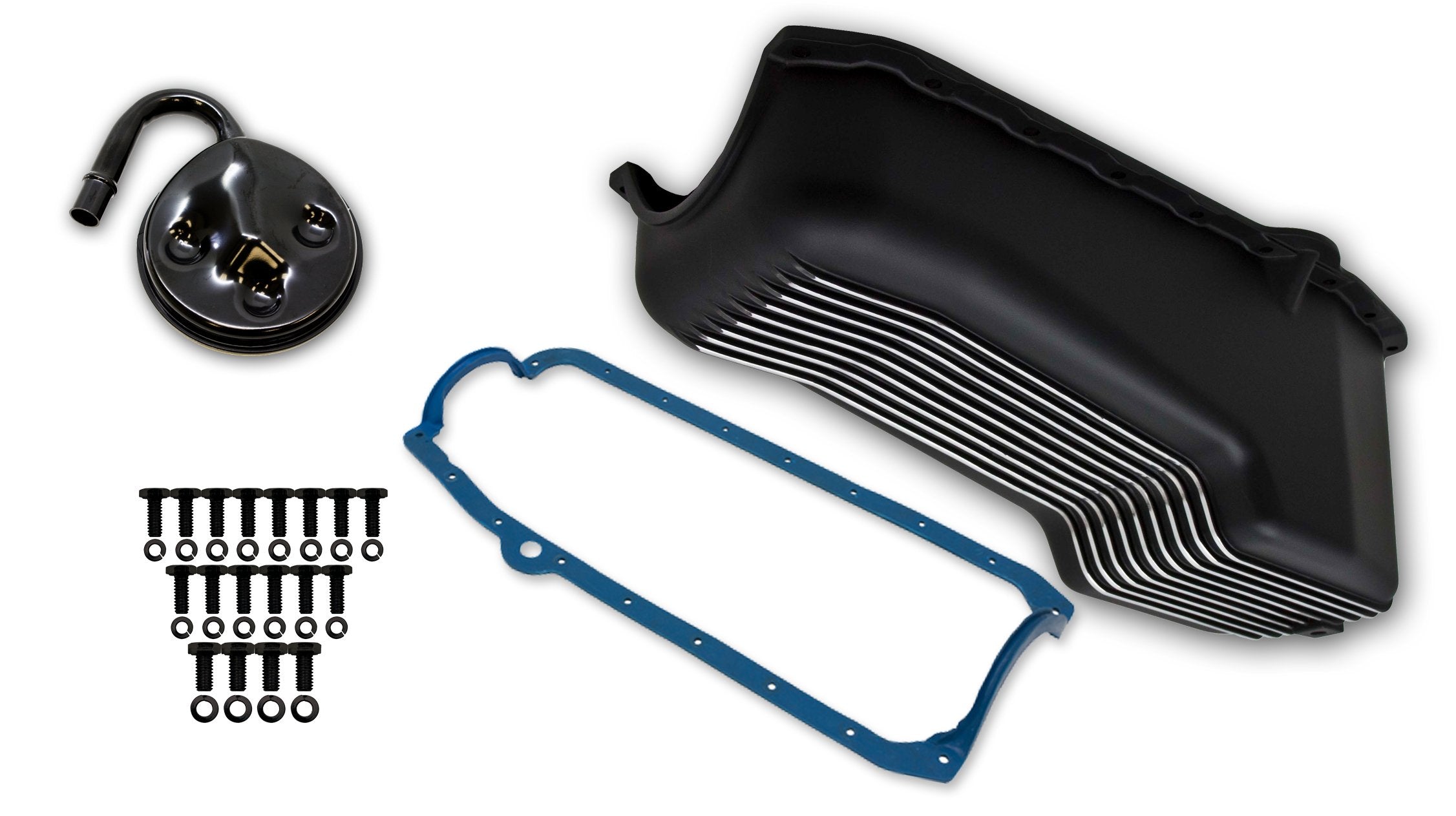 WEIAND ALUM OIL PAN KIT BLK SBC FINNED